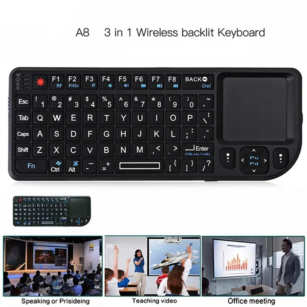 A8 Mini Wireless Keyboard 2.4G 7 Color Backlit 3 in1 Handheld Keyboard with Touchpad Air Mouse for Android TV Box PC Tablet Smart_Life_Tech