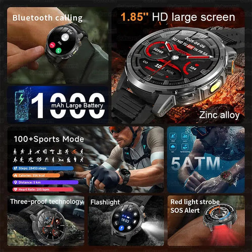 2026 New Military Outdoor Smart Watch 1.85‘’ AMOLED 1000mAh Large Battery 5ATM Waterproof Voice Call Sports Men Fitness Bracel Smart_Life_Tech