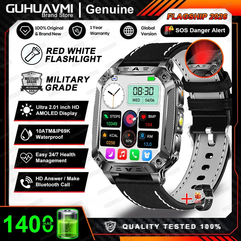 2026 New 1400mAh Big Battery Smart Watch Men Outdoor GPS Flashlight 10ATM Waterproof Bluetooth Call AMOLED HD Sports Smartwatch Smart_Life_Tech