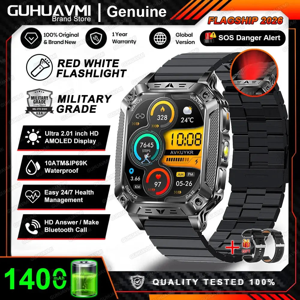 2026 New 1400mAh Big Battery Smart Watch Men Outdoor GPS Flashlight 10ATM Waterproof Bluetooth Call AMOLED HD Sports Smartwatch Smart_Life_Tech