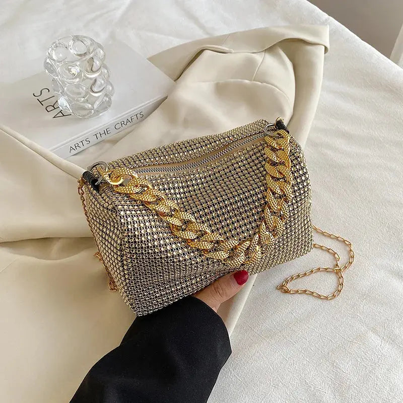 Allover Rhinestone Bucket Bag, Glitter Chain Prom Purse, Women's Mini Crossbody Bag (6.3*3.54) Inch Smart_Life_Tech
