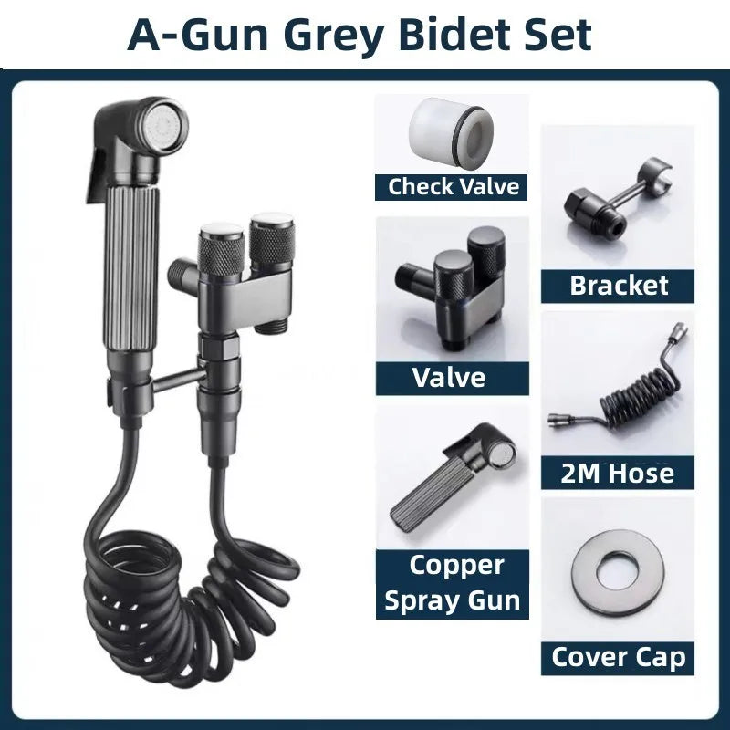 AOLEBEI Black Hygienic Shower Toilet Bidet Spray Gun Set with Dual Outlet Mini Angle Valve for Bathroom Accessories Smart_Life_Tech