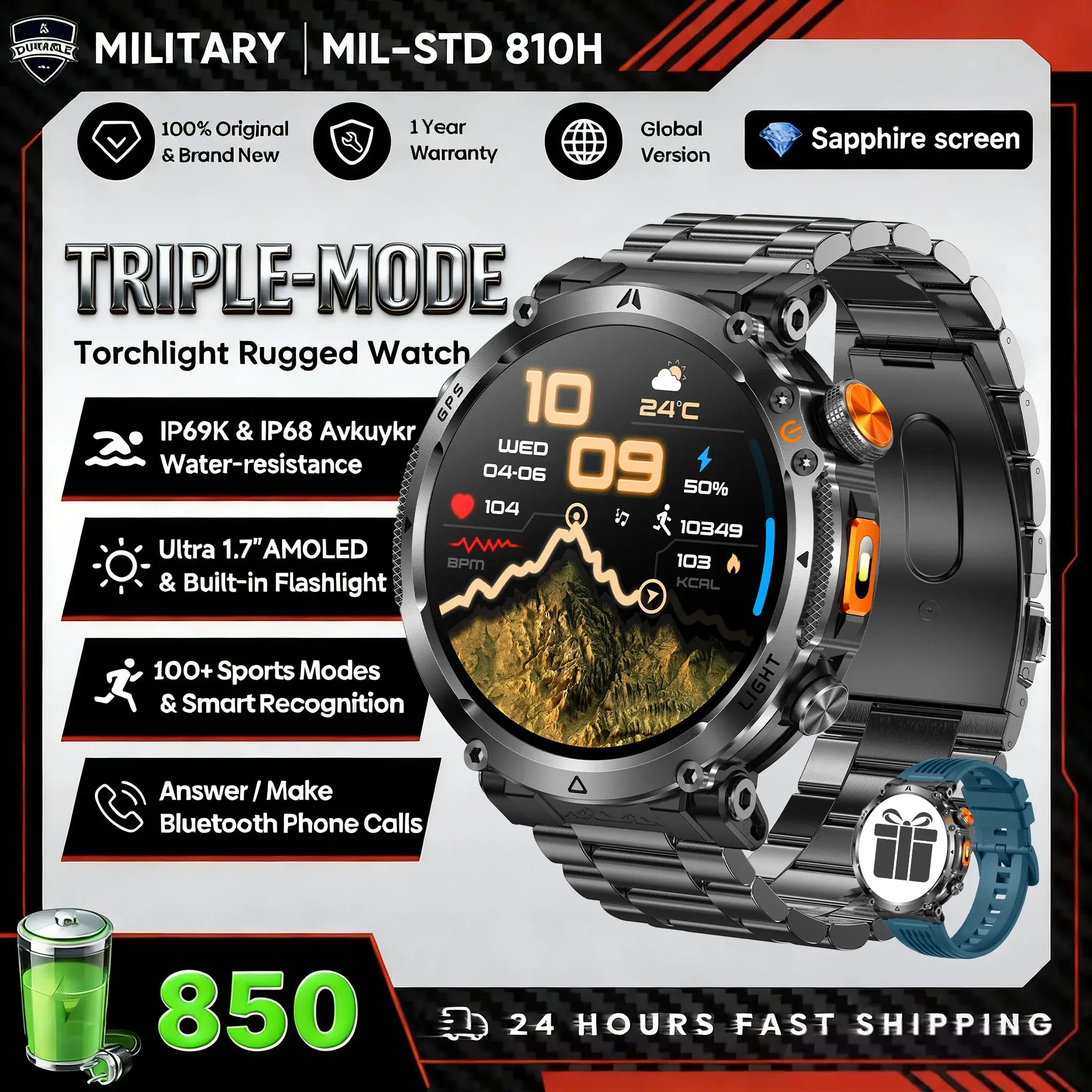 2026 New Military GPS Sports Smart Watch Men Compass 3ATM Waterproof Swim Fitness Tracker AMOLED HD SmartWatches 580Mah Battery Smart_Life_Tech