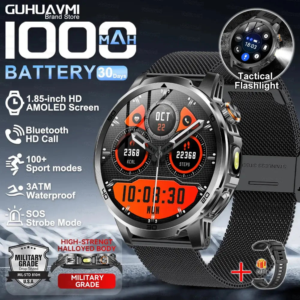 2026 New Military Outdoor Smart Watch 1.85‘’ AMOLED 1000mAh Large Battery 5ATM Waterproof Voice Call Sports Men Fitness Bracel Smart_Life_Tech