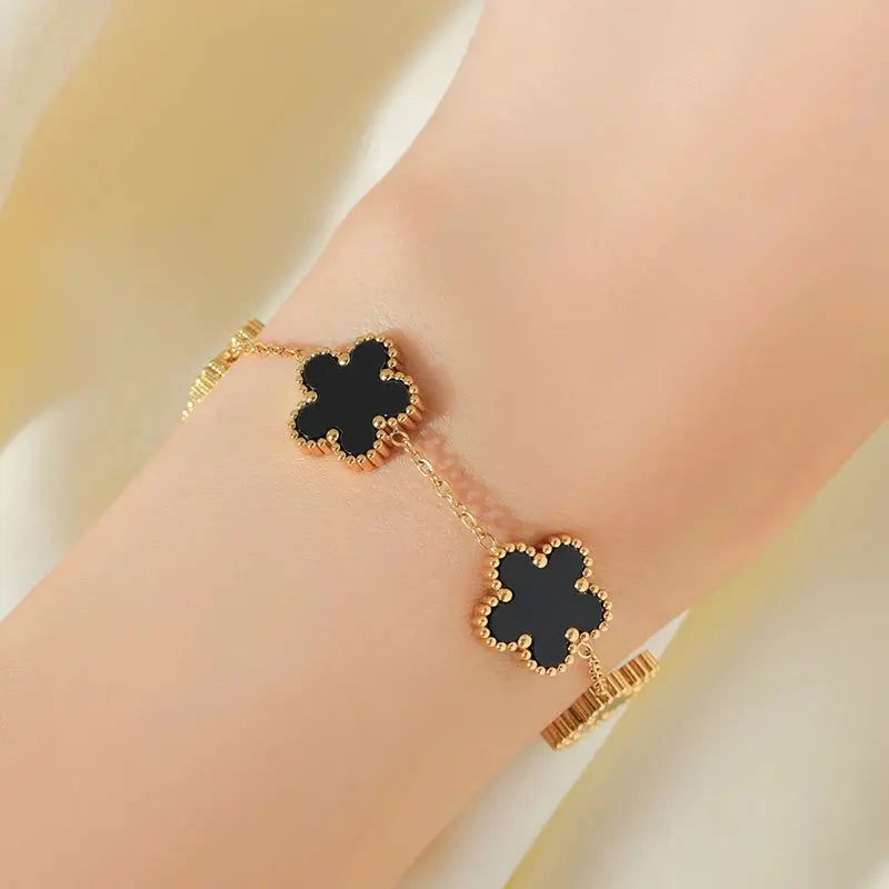 GANEMLY 316L Stainless Steel 4-Color Five Leaf Clover Flower Necklace Bracelet Earrings Set For Women New Waterproof Jewelry Smart_Life_Tech