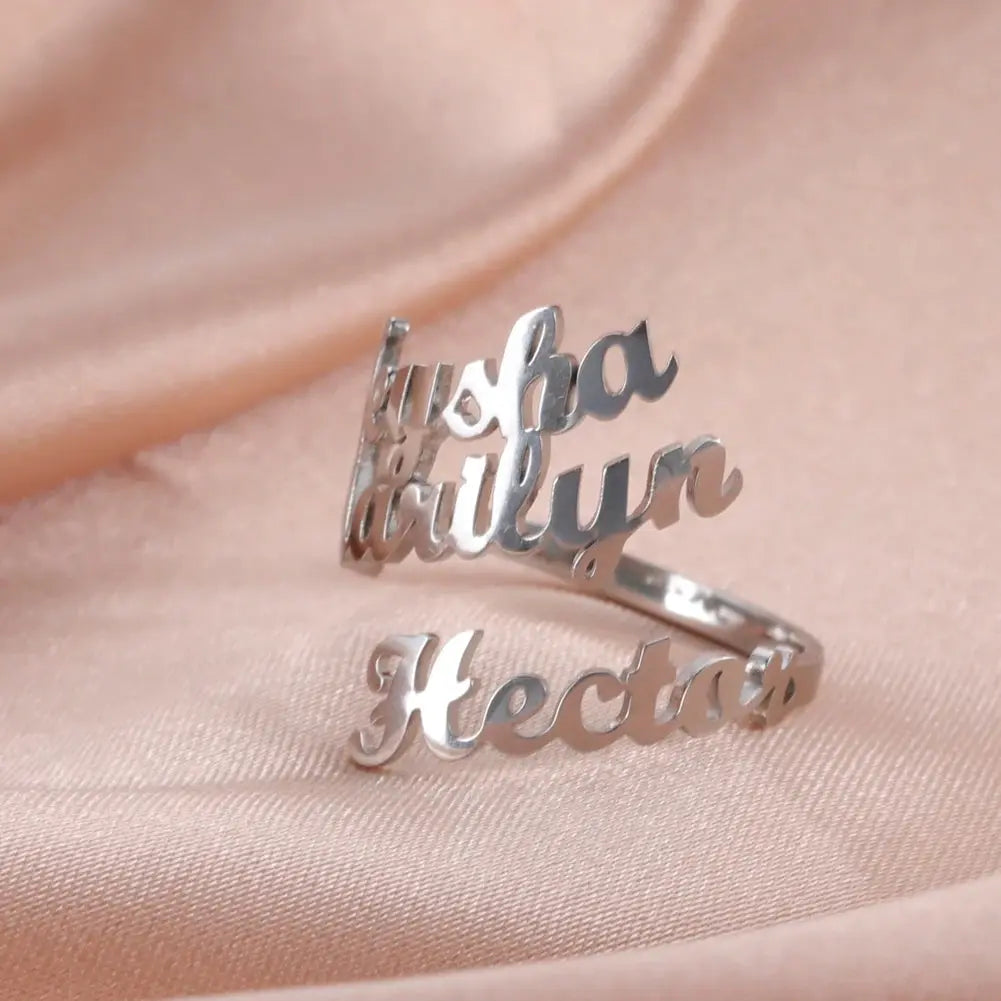 Custom Double First Name Finger Ring For Women Men Personalized Couple Family Gift Gold Color Stainless Steel Metal Jewelry Smart_Life_Tech