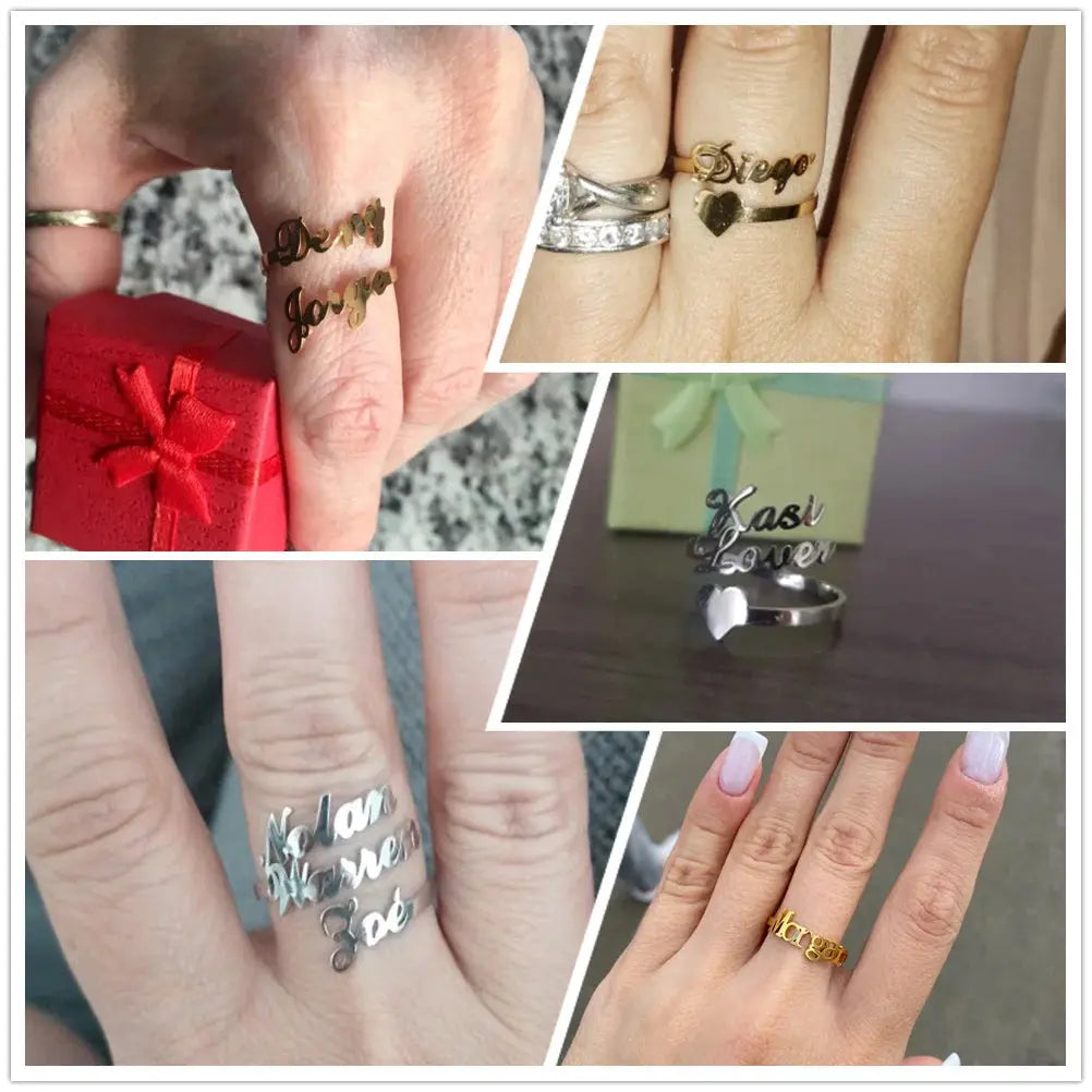 Custom Double First Name Finger Ring For Women Men Personalized Couple Family Gift Gold Color Stainless Steel Metal Jewelry Smart_Life_Tech