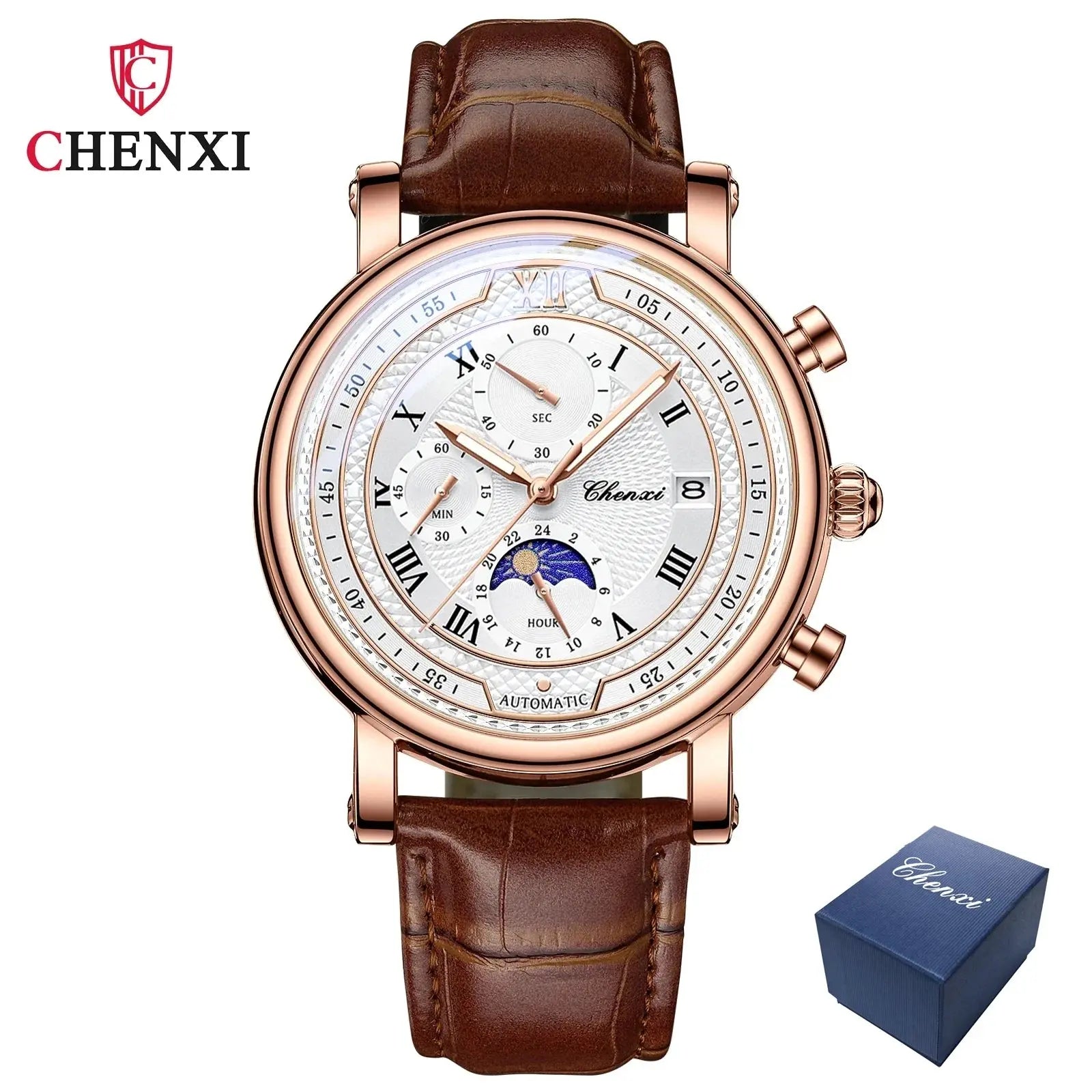 Chenxi 976 Leather Chronograph Date Men's Phase Of The Moon Timing Business Luminous Quartz Watch Relojes para hombres Smart_Life_Tech