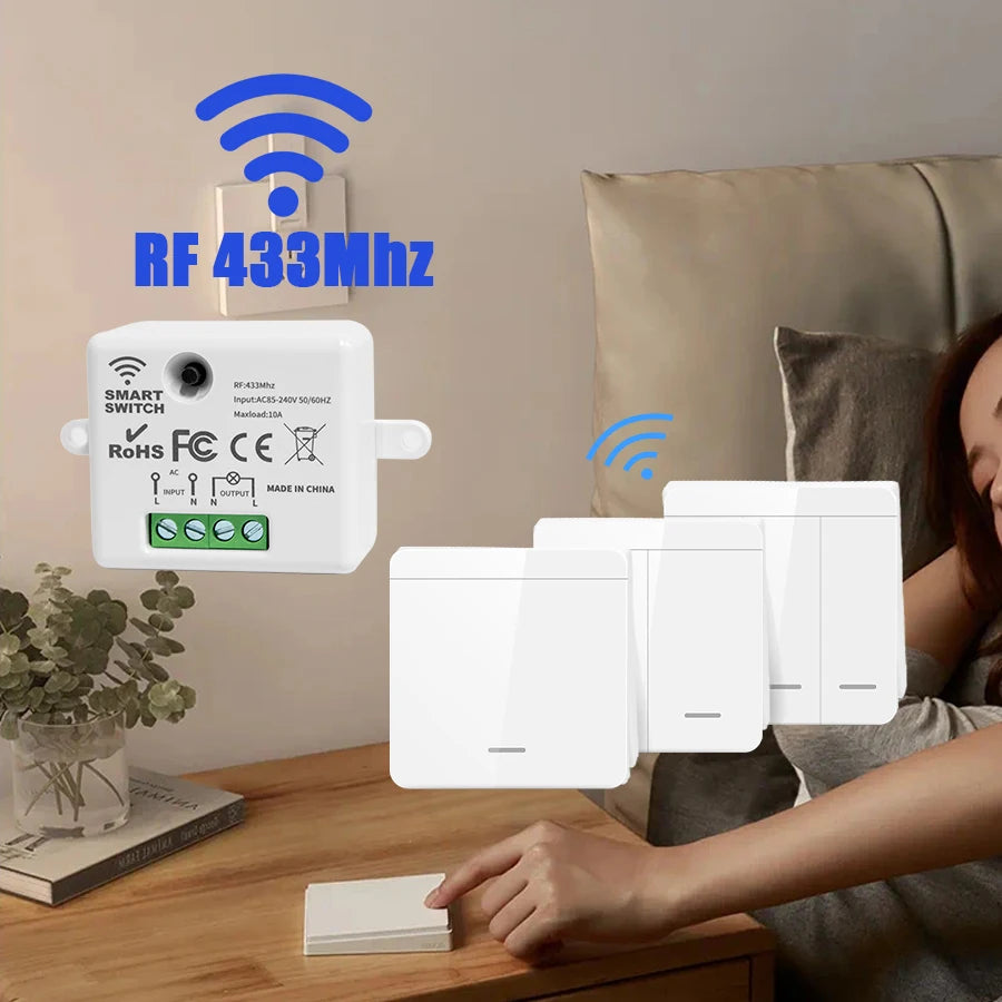 Wireless Smart Light Switch with 1/2/3 Gang RF 433MHz Remote Control Relay Receiver for Led Lamp AC 85-240V 10A DIY Module