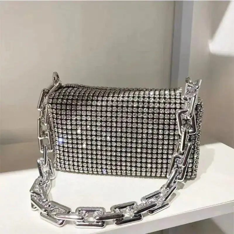 Allover Rhinestone Bucket Bag, Glitter Chain Prom Purse, Women's Mini Crossbody Bag (6.3*3.54) Inch Smart_Life_Tech