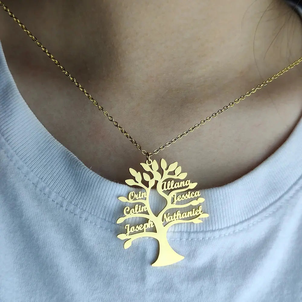 Custom Tree Of Life Name Necklace Personalized Mother Kids Family Member Names Gold Stainless Steel Pendant choker Jewelry Gifts Smart_Life_Tech