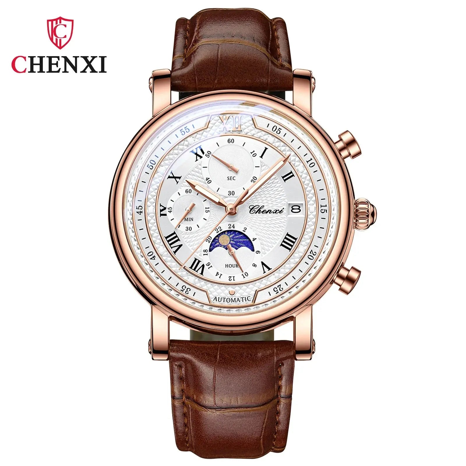 Chenxi 976 Leather Chronograph Date Men's Phase Of The Moon Timing Business Luminous Quartz Watch Relojes para hombres Smart_Life_Tech