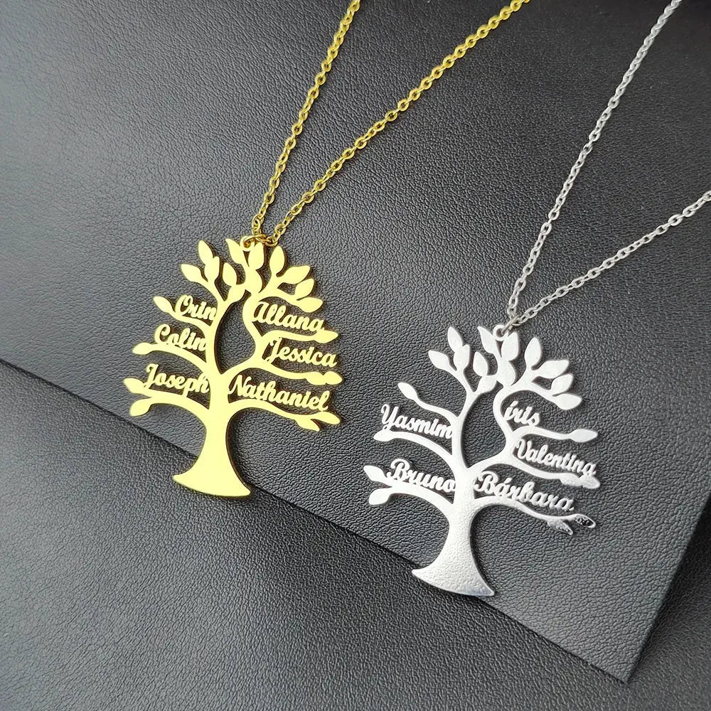 Custom Tree Of Life Name Necklace Personalized Mother Kids Family Member Names Gold Stainless Steel Pendant choker Jewelry Gifts Smart_Life_Tech