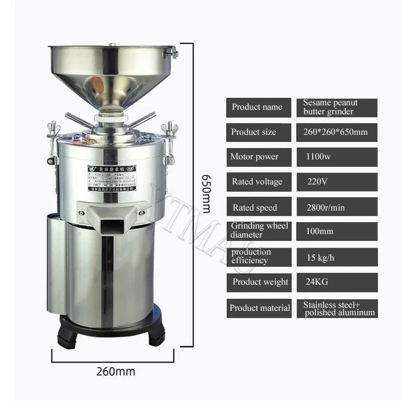 30kg Per Hour 1500W Sesame Sauce Grinder Peanut Butter Grinding Making Machine Tahini Colloid Mill Electric Grinder