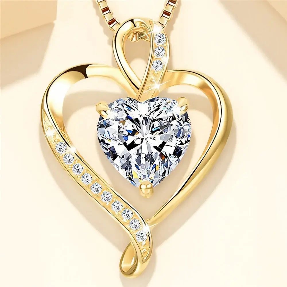 Cute Female Crystal White Zircon Stone Heart Pendant Necklace Vintage Gold Color Wedding Jewelry For Women Smart_Life_Tech