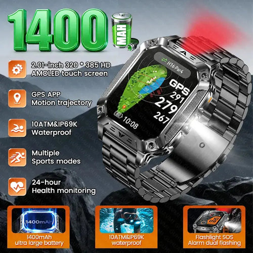 2026 New 1400mAh Big Battery Smart Watch Men Outdoor GPS Flashlight 10ATM Waterproof Bluetooth Call AMOLED HD Sports Smartwatch Smart_Life_Tech