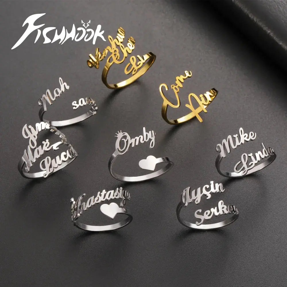 Custom Double First Name Finger Ring For Women Men Personalized Couple Family Gift Gold Color Stainless Steel Metal Jewelry Smart_Life_Tech