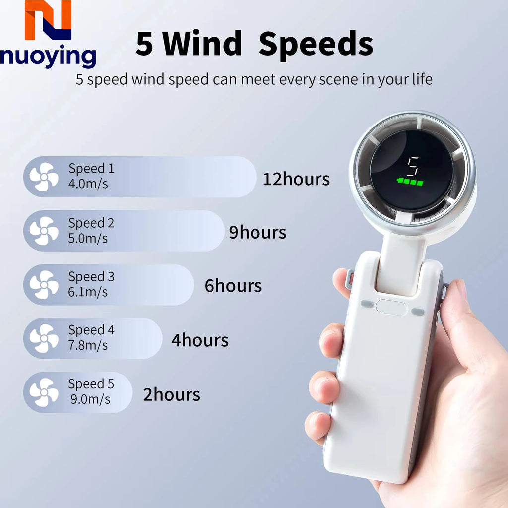 Portable Turbo Handheld Fan USB 5 Speeds 180° Foldable Powerful Personal Cooling Fan for Travel Outdoor
