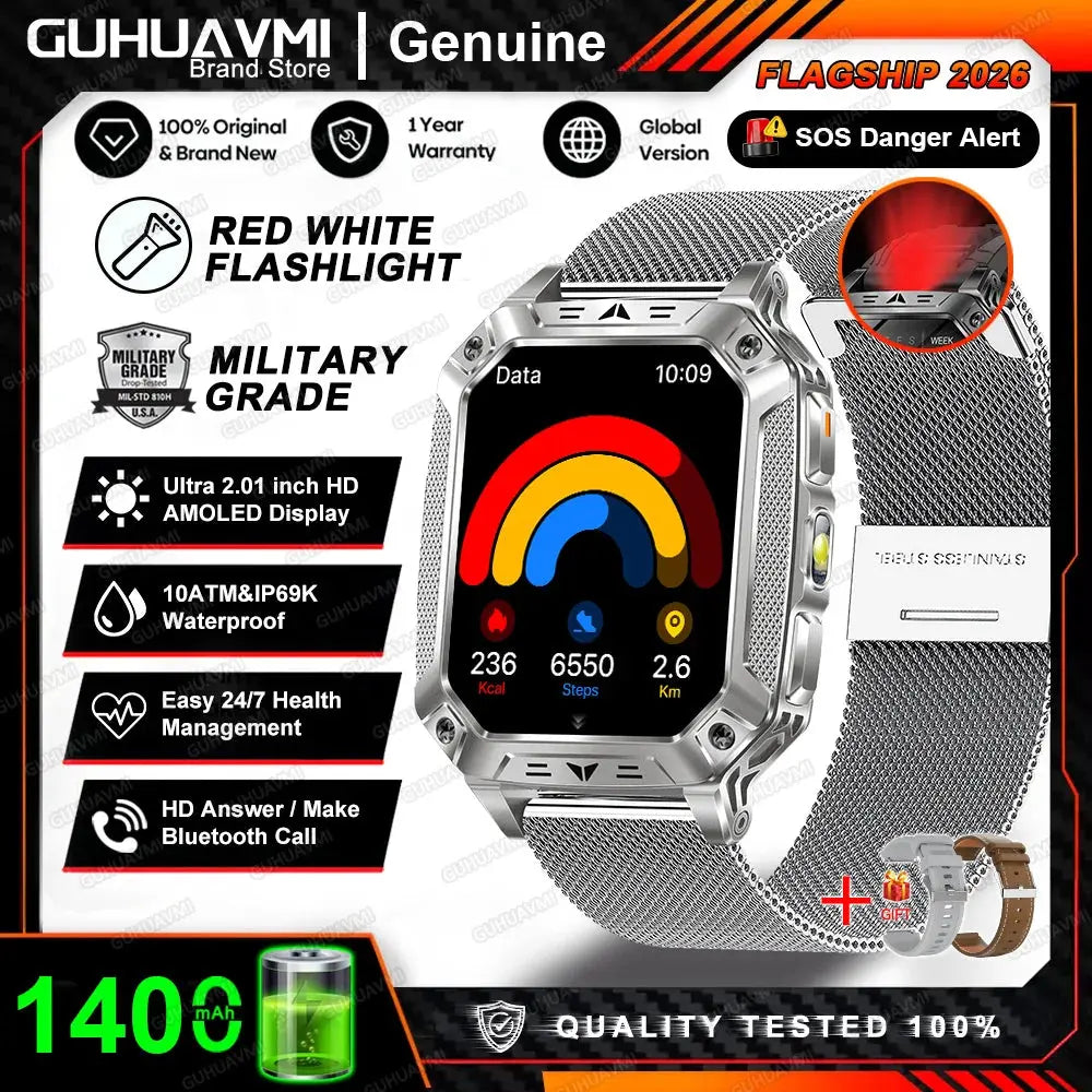 2026 New 1400mAh Big Battery Smart Watch Men Outdoor GPS Flashlight 10ATM Waterproof Bluetooth Call AMOLED HD Sports Smartwatch Smart_Life_Tech